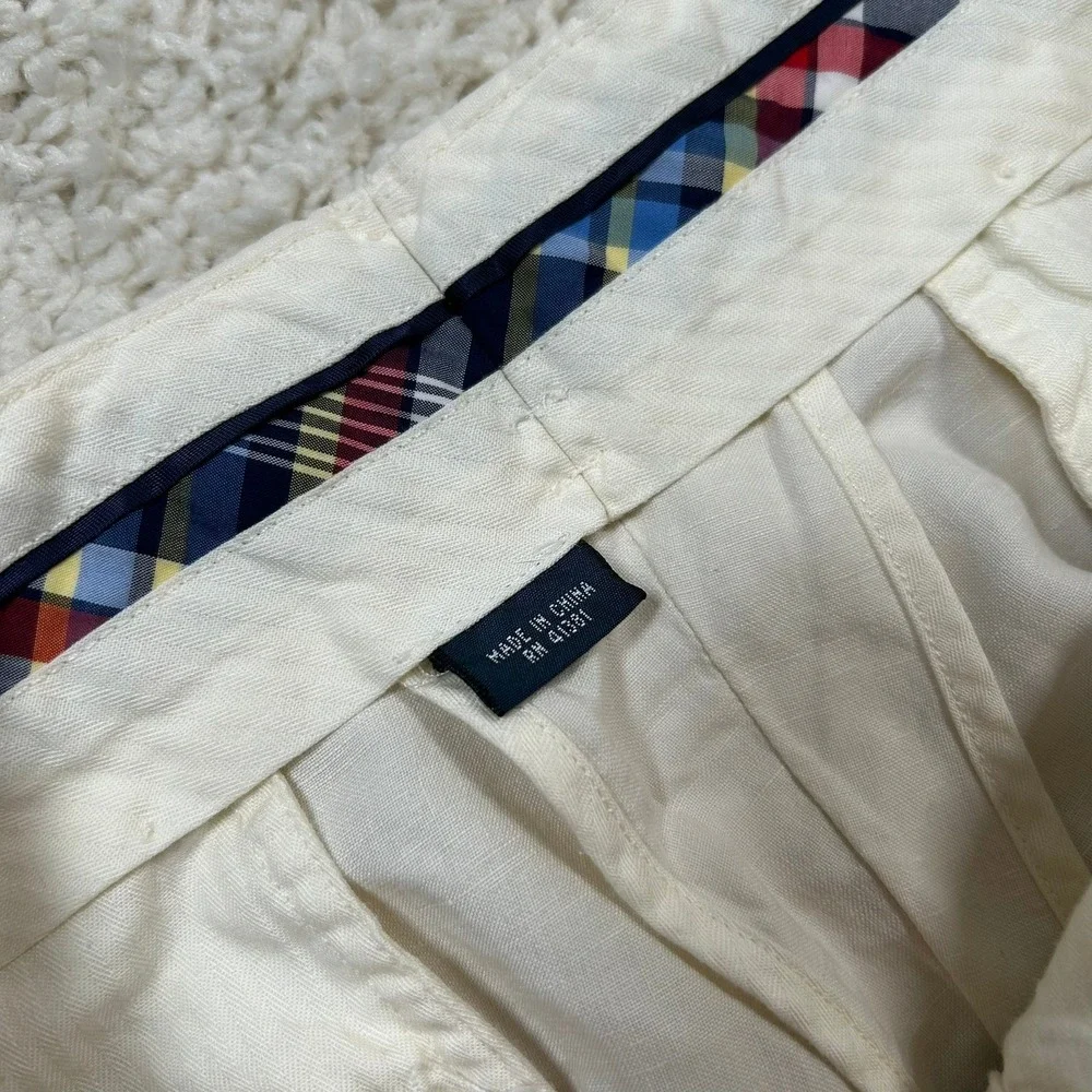 Polo Ralph Lauren Silk Linen Chino Pants 32X32 Cream Herringbone Flat Front